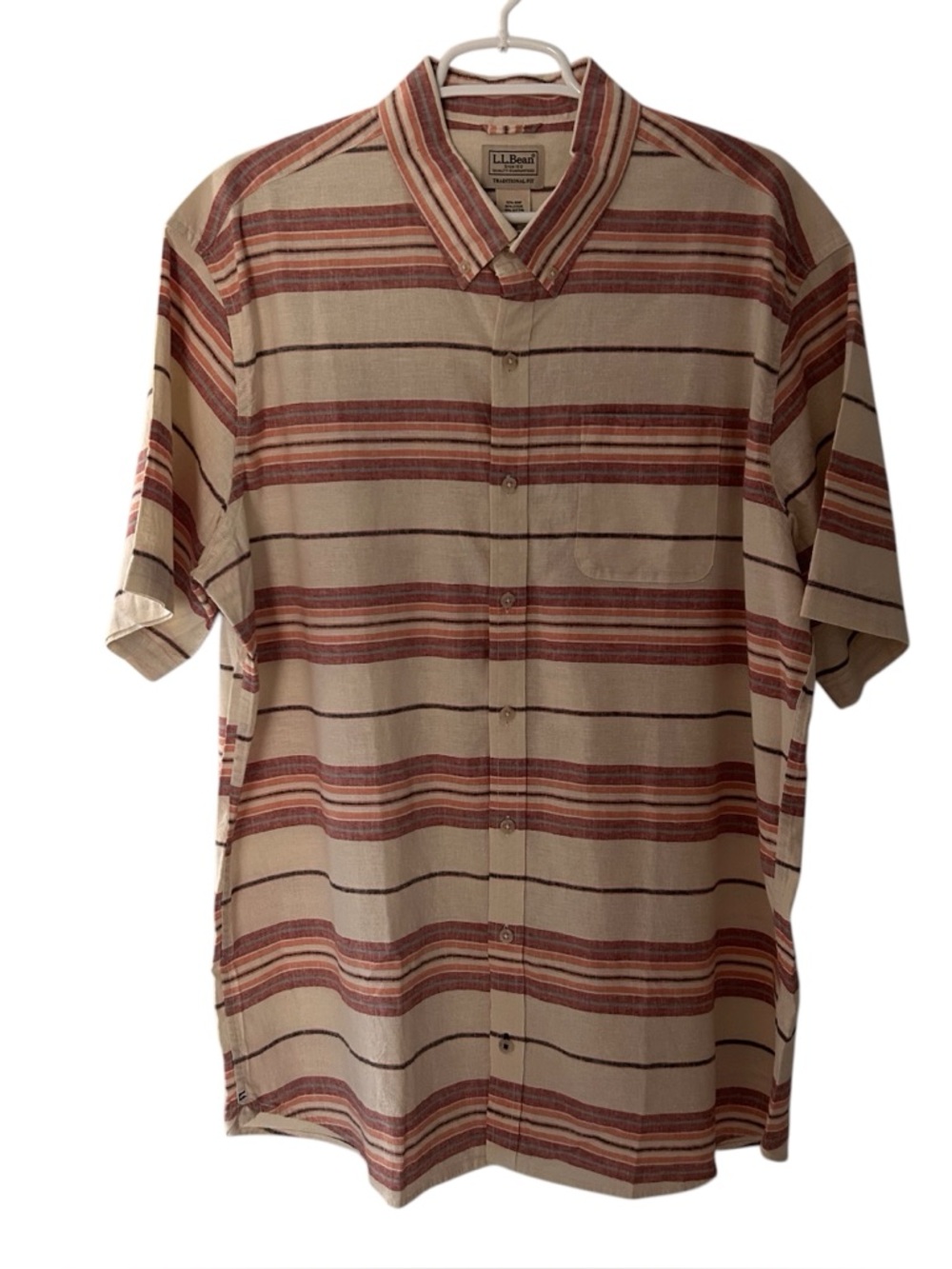 NWT LL Bean Backyard BBQ Shirt Stripe Traditional Fit Button Up Q24
